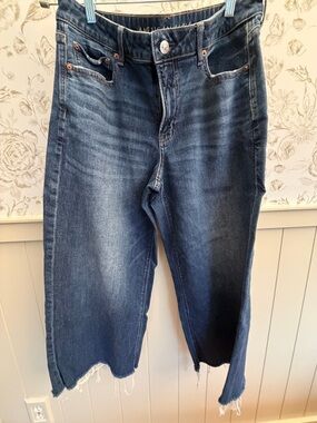 American Eagle Outfitters Dark Blue Cropped Wide-Leg Jeans